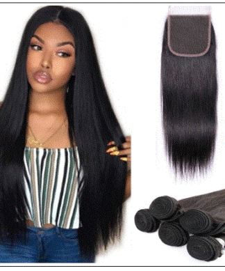 Brazilian Straight Hair 3 Bundles With Closure img 1