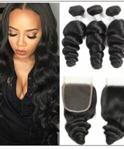 100% Peruvian Loose Wave 3pcs Virgin Hair With Closure img