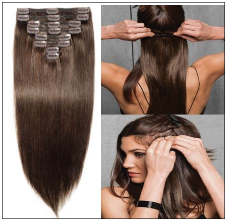 2 Dark Brown Clip In Hair Extensions Virgin Hair img 4 min