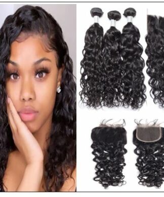 3 Bundles Indian Water Wave 100% Virgin Human Hair With 4×4 Lace Closure IMG-min