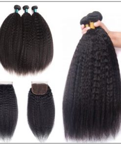 3 Bundles Kinky Straight Virgin Hair With 4x4 Inch Lace Closure img 2-min