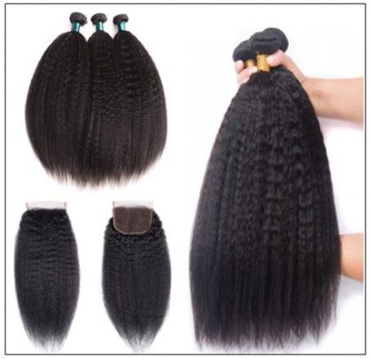 3 Bundles Kinky Straight Virgin Hair With 4x4 Inch Lace Closure img 2-min