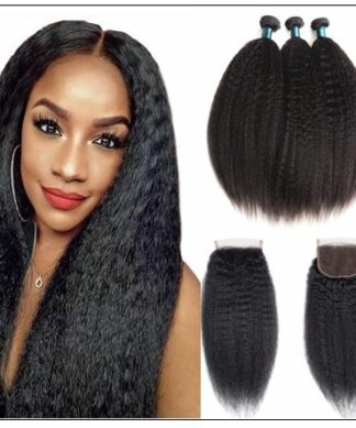 3 Bundles Kinky Straight Virgin Hair With 4x4 Inch Lace Closure img-min