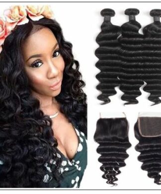 3 Bundles Loose Deep Wave Virgin Human Hair With Lace Closure img-min