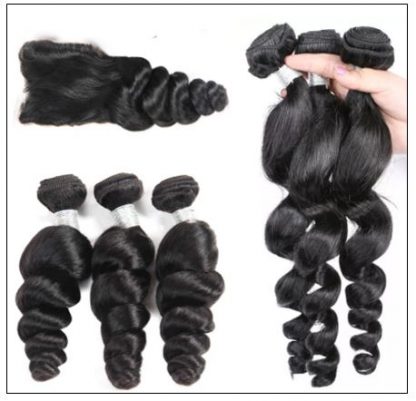 3 Bundles Loose Wave Hair and Closure 100 Virgin Human Hair img 3 min