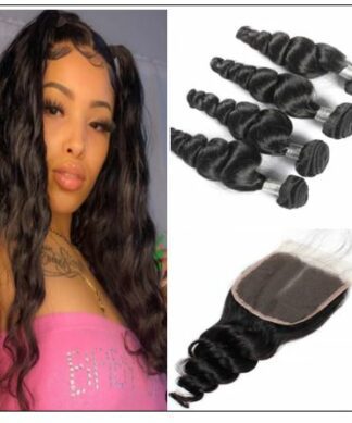 3 Bundles Loose Wave Hair and Closure 100 Virgin Human Hair img-min