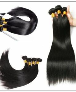 3 Bundles and Free Part Pu Scalp Closure Straight Virgin Malaysian Hair Natural Black Color img 2-min