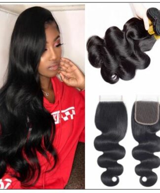 3 Pcs Body Wave Virgin + Human Hair With Lace Closure img-min