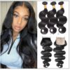 3 bundles body wave with PU skin base closure pieces 4×4 human hair closure natural black img