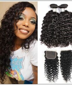 3 bundles peruvian water wave hair weaving with lace closure img-min