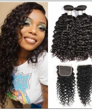 3 bundles peruvian water wave hair weaving with lace closure img-min