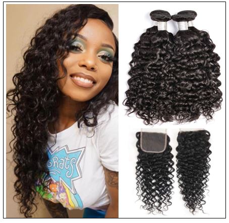 3 bundles peruvian water wave hair weaving with lace closure img-min