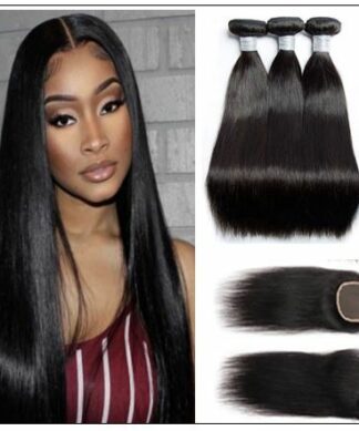 3 bundles raw virgin straight hair with lace closure IMG-min