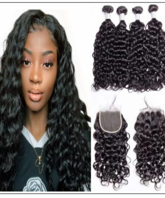 3 bundles water wave virgin with 4×4 inch lace closure free part closure img-min