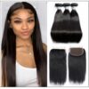 3pcs Malaysian straight virgin hair bundles with lace closure IMG-min