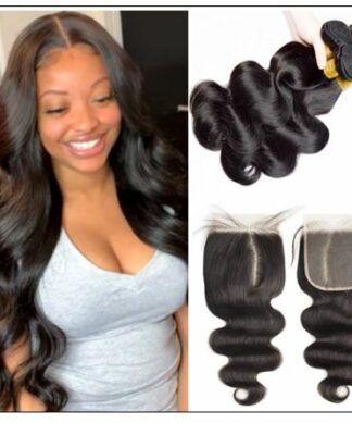 5x5 HD Lace Closure With 3 Bundles Body Wave Human Hair Weaves Transparent Lace Natural img-min