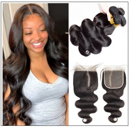 5x5 HD Lace Closure With 3 Bundles Body Wave Human Hair Weaves Transparent Lace Natural img-min