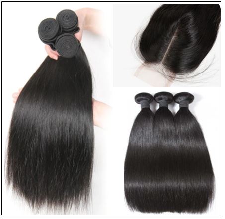 5x5 HD Lace Closure with 3 Bundles Deep Parting Straight Human Hair Weaves With Transparent Lace Closure img 2-min