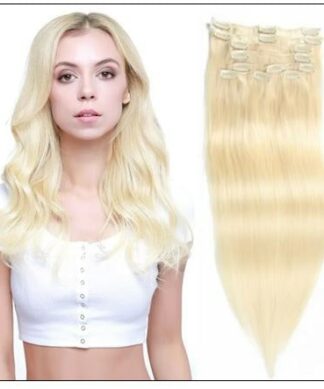 #60 Platium Blonde Clip In Hair Virgin Hair Extensions img-min