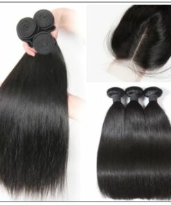 Brazilian Straight Virgin Hair 3 Bundles With Lace Closure img 2-min
