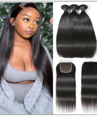 Brazilian Straight Virgin Hair 3 Bundles With Lace Closure img-min