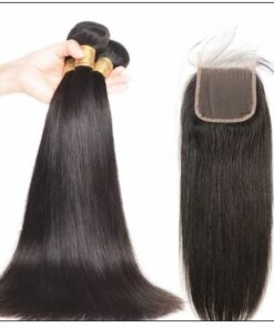 High-quality lace closure with straight hair 3 bundles img 2-min