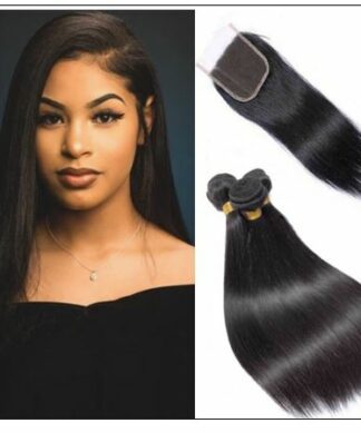High-quality lace closure with straight hair 3 bundles img-min