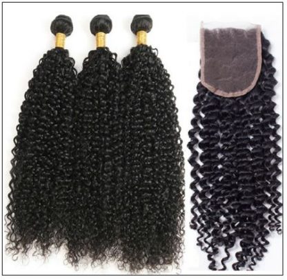 Peruvian Jerry Curly Hair 3 Bundles With Lace Closure img 2-min