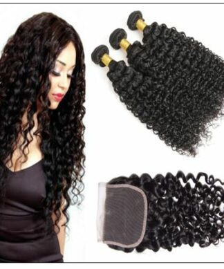 Peruvian Jerry Curly Hair 3 Bundles With Lace Closure img-min