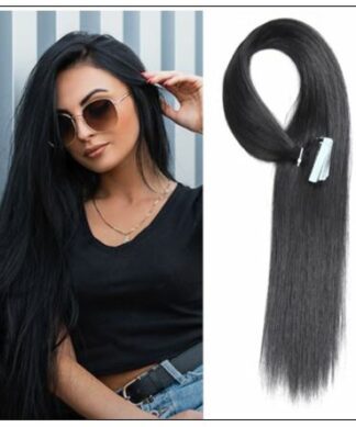 Straight Tape In Hair Extensions #1 Jet Black 100% Virgin Hair IMG-min