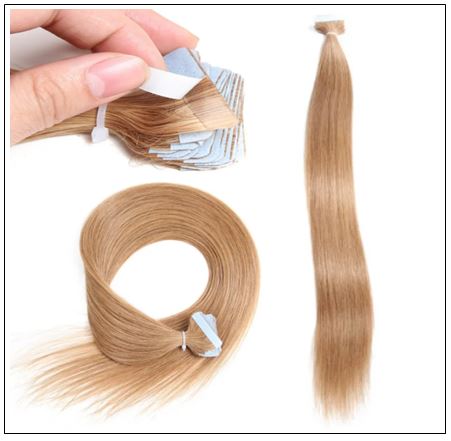 Straight Tape In Hair Extensions #12 Light Brown 100% Virgin Hair IMG 2-min