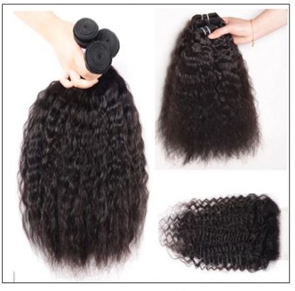 Super Wave Human Hair 3 Bundles With Lace Closure 4x4 Peruvian Virgin Hair Weave img 3-min