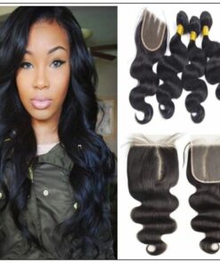 Unprocessed frontal lace closure with 3pcs bodywave virgin hair bundles img