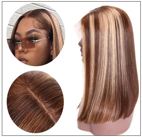 13x4 Highlight Straight Bob Lace Front Human Hair Wigs 150% Density Ombre Color Pre Plucked with Baby Hair Lace Frontal Wigs 3-min