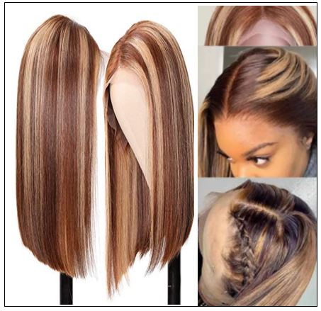 13x4 Highlight Straight Bob Lace Front Human Hair Wigs 150 Density Ombre Color Pre Plucked with Baby Hair Lace Frontal Wigs 4 min
