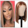 13x4 Highlight Straight Bob Lace Front Human Hair Wigs 150% Density Ombre Color Pre Plucked with Baby Hair Lace Frontal Wigs for Black Women img