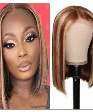 13x4 Highlight Straight Bob Lace Front Human Hair Wigs 150% Density Ombre Color Pre Plucked with Baby Hair Lace Frontal Wigs for Black Women img