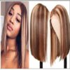13x4 Highlight Straight Bob Lace Front Human Hair Wigs 150% Density Ombre Color Pre Plucked with Baby Hair Lace Frontal Wigs img-min