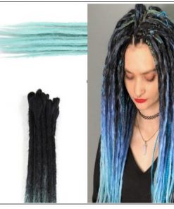 2-14 Black and Light Blue Synthetic Dreadlock Extensions Faux Locs Crochet Hair 4