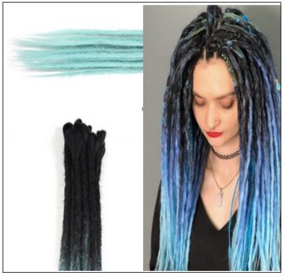 2-14 Black and Light Blue Synthetic Dreadlock Extensions Faux Locs Crochet Hair 4
