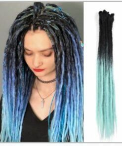 2-14 Black and Light Blue Synthetic Dreadlock Extensions Faux Locs Crochet Hair img-min