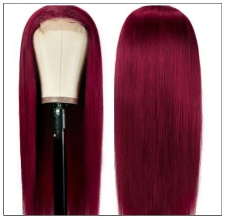 99j Lace Part Human Hair Wigs Burgundy Virgin Straight Hand Tied Hair Line Lace Wig Pre Plucked Colored Wig for Women 150% 2-min