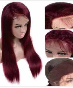 99j Lace Part Human Hair Wigs Burgundy Virgin Straight Hand Tied Hair Line Lace Wig Pre Plucked Colored Wig for Women 150% 3-min