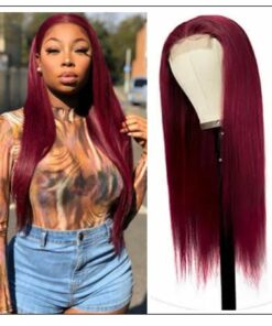 99j Lace Part Human Hair Wigs Burgundy Virgin Straight Hand Tied Hair Line Lace Wig Pre Plucked Colored Wig for Women 150% img-min