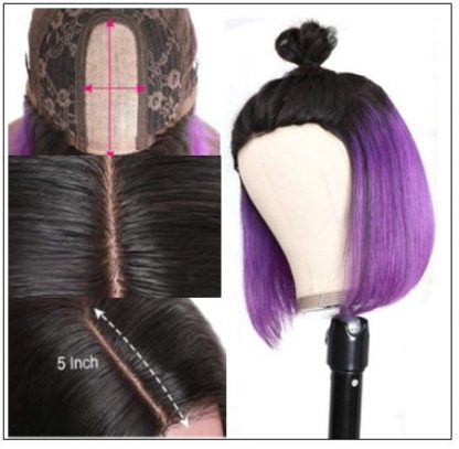 Bob Wig Black Hair Peekaboo Highlights Purple Short Bob Wig Natural Hairline Human Hair Wigs img 2-min