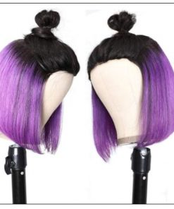 Bob Wig Black Hair Peekaboo Highlights Purple Short Bob Wig Natural Hairline Human Hair Wigs img 3-min