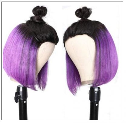 Bob Wig Black Hair Peekaboo Highlights Purple Short Bob Wig Natural Hairline Human Hair Wigs img 3-min