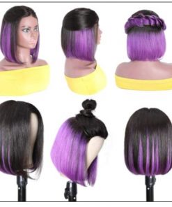 Bob Wig Black Hair Peekaboo Highlights Purple Short Bob Wig Natural Hairline Human Hair Wigs img 4-min
