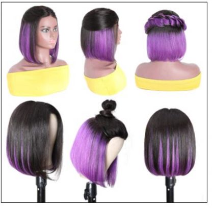 Bob Wig Black Hair Peekaboo Highlights Purple Short Bob Wig Natural Hairline Human Hair Wigs img 4-min