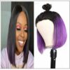 Bob Wig Black Hair Peekaboo Highlights Purple Short Bob Wig Natural Hairline Human Hair Wigs img-min